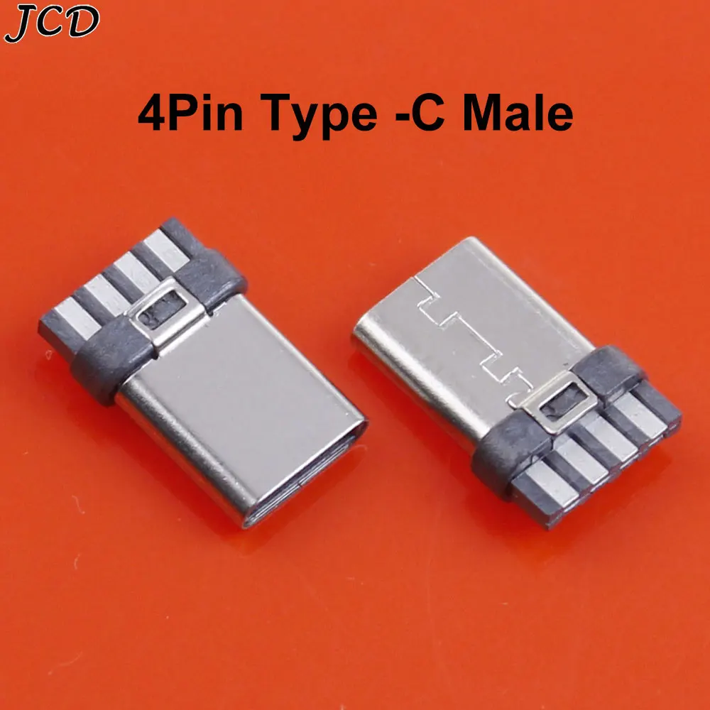 

JCD 10pcs 4Pin Type C Male Socker DIY Data Charging Port Plug Double Sided Welding Wire Connector USB Chrager Plug