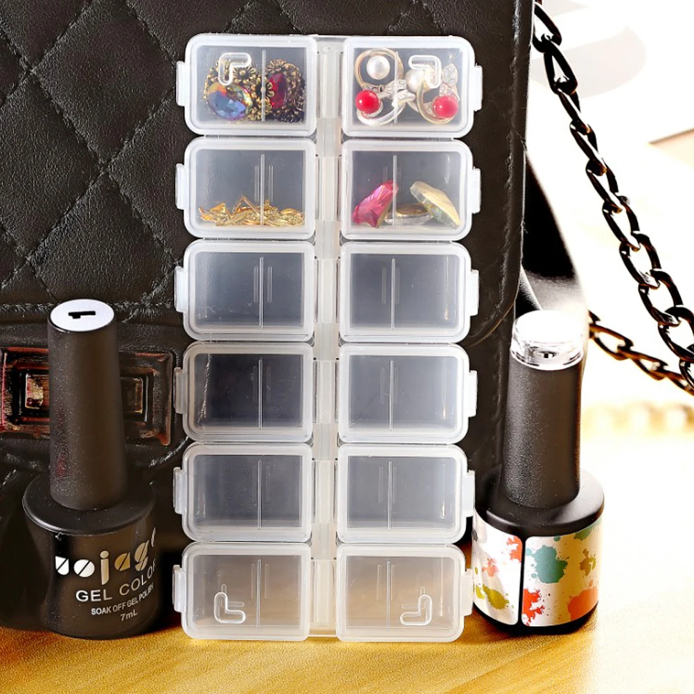 

Plastic Jewelry Organizer Box 12 Grids Durable Transparent Storage for Earrings Rings Beads Medicine Jewelry Storage Box