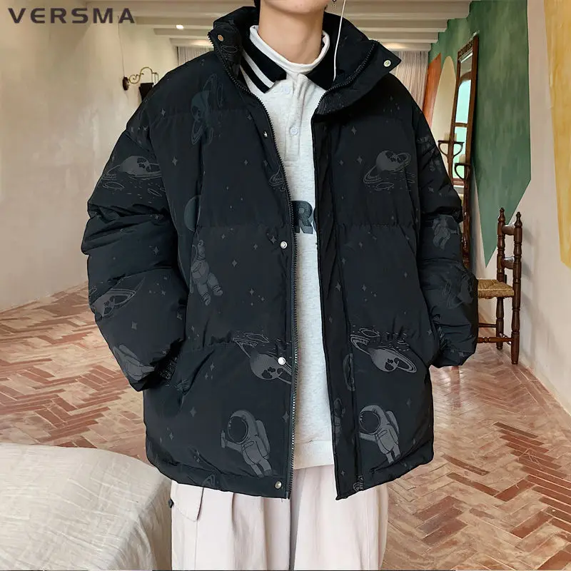 VERSMA Japanese BF Cotton Padding Luminous Reflective Winter Coat For Men Stand Collar Baseball Jacket Women Parkas Dropshipping