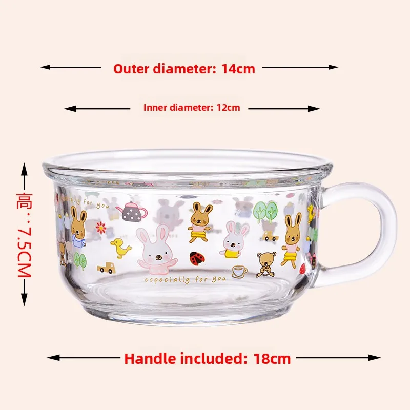 Korean Style Cartoon Glass Bowl Salad Bowl Fruit Vegetable Preservation Bowl Soup Bowl Instant Noodles Bowl with Lid Bowl for...