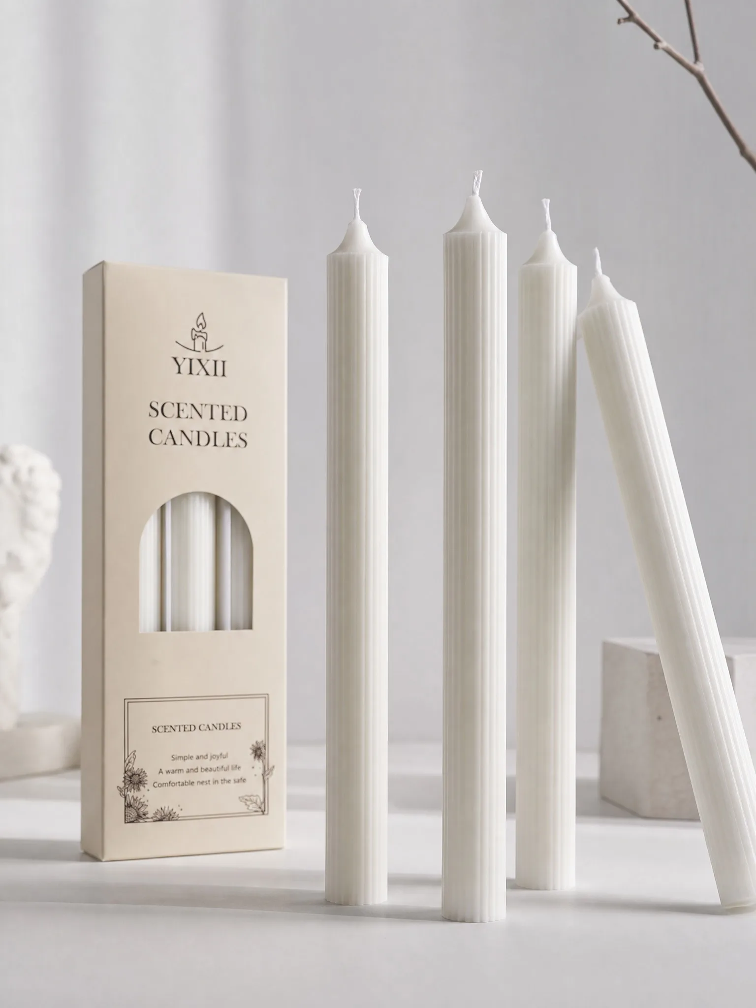 4 Pieces Vertical Striped Long Stick Scented Candles, Made from Soy Wax, Smoke-Free with Aromatic Fragrance, Burn for 4 Hours, I