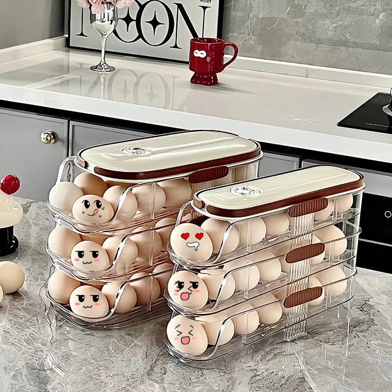 

Large Capaci Egg Storage Box Kitchen Refrigerator Side Door Auatic Rolling Du Egg Preservation Container Multi-layer H...