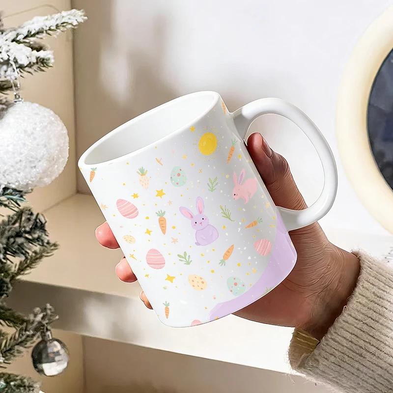 Springtime Whimsy A Pastel Easter Celebration with Bunnies, Eggs, and Blooms printed Mug Coffee Cup Ceramic Cup