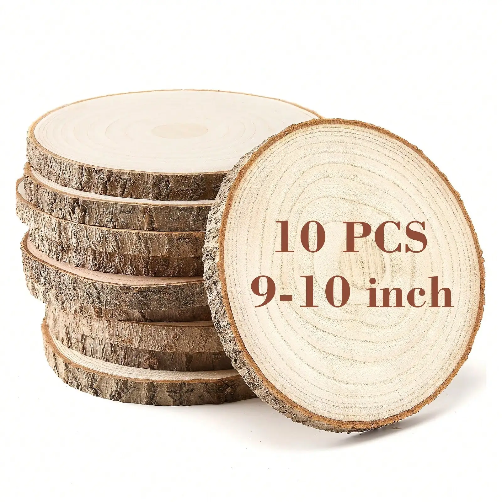 Large Wood Slices Rustic Vintage 10 Pack 9-10 Inch Unfinished Natural Paulownia Wood Slices With Bark For DIY Crafts Wedding Tab