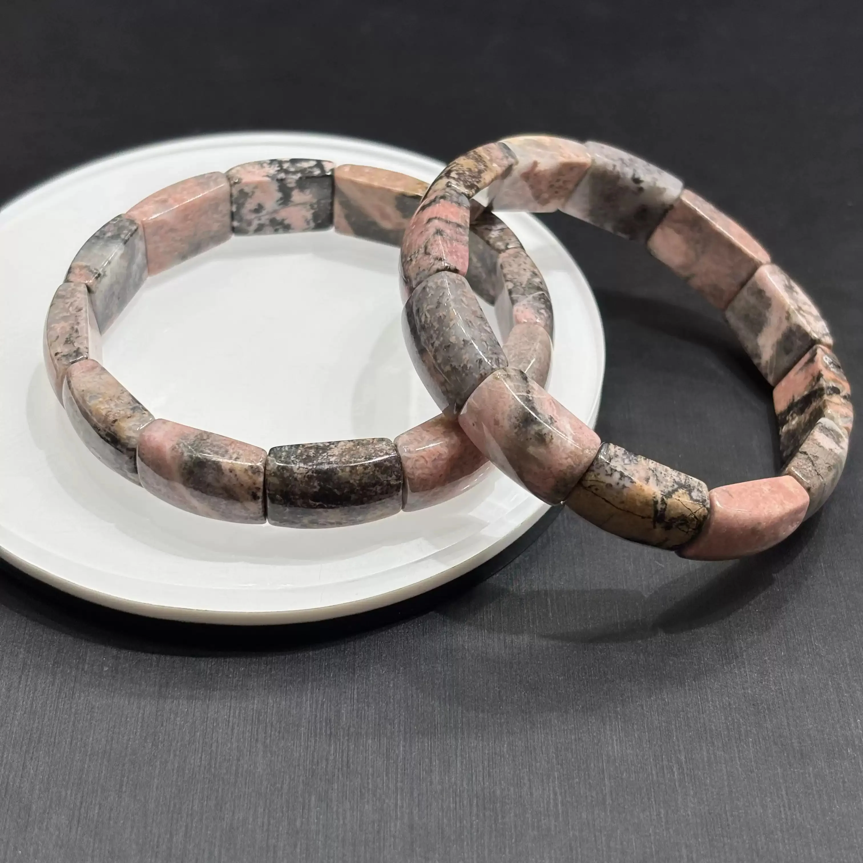 

Natural Rhodonite Bracelet for Women Men — Chunky Faceted Bead Stretch Bangle, Minimalist Boho Stone Jewelry Gift