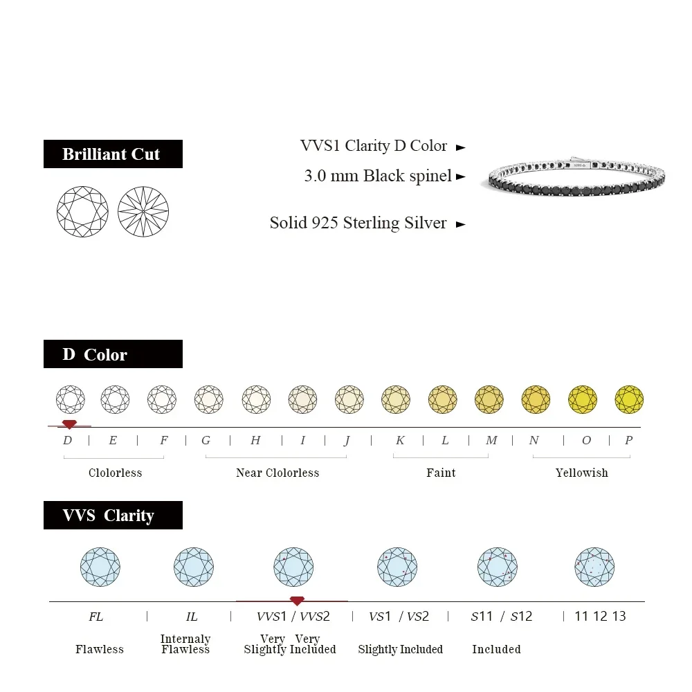 FCGJHW Round 3.0mm 3.5mm Black Moissanite Tennis Bracelet For Man Women S925 Silver Pass Diamond Test Jewelry Bracelets 2026