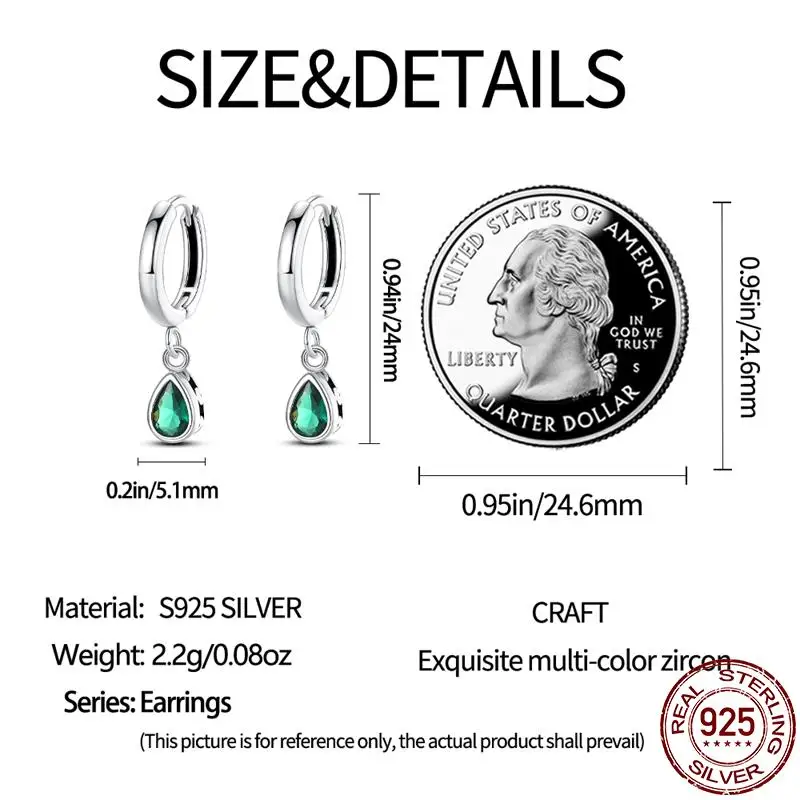 925 Sterling Silver Simple Green Paved Ear Stud Earrings Fashion Colored Zircon For Women Fine Original Birthday Jewelry Gifts