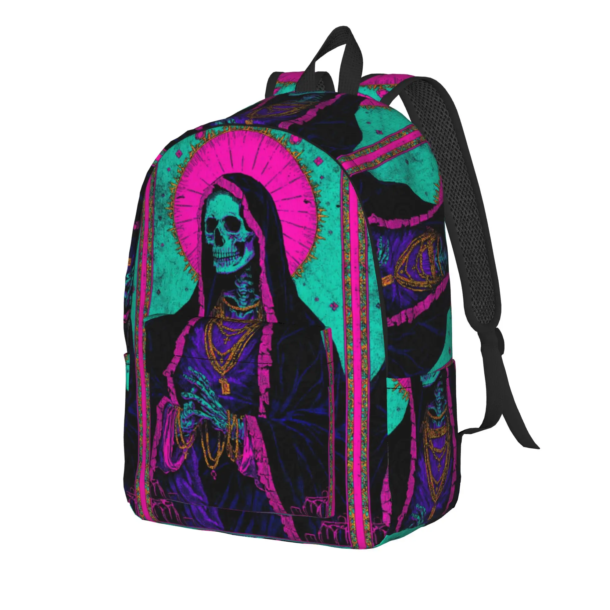 Vintage Holy Death Art Backpack  Daily Backpacks Women Colorful Durable High School Bags Streetwear Rucksack