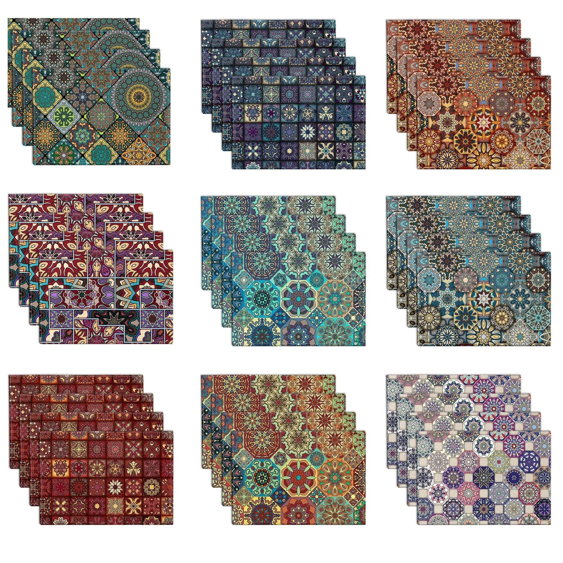 Bohemian Mandala Placemat Ethnic Traditional Pattern Linen Printed Heat-Resistant Anti-Slip Dining Table Decor Pad