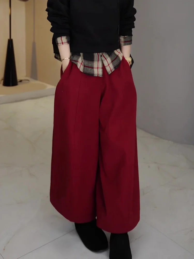 Thiened Fce Calças femininas de pernas largas retrô vermelhas quentes soltas para viagem Sle cintura alta corte reto Faion coreano