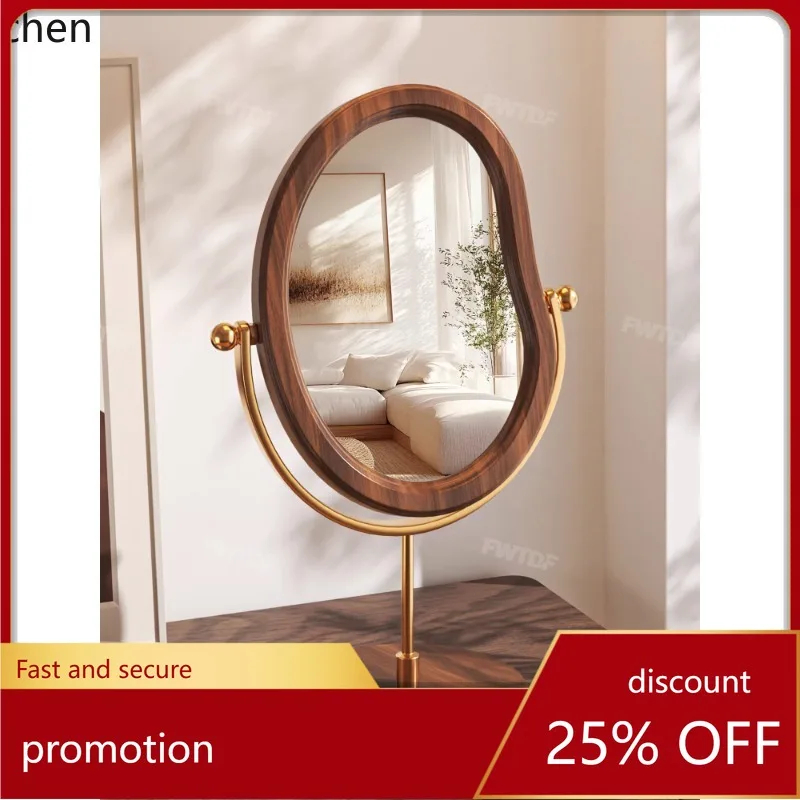 YFY  home solid wood makeup mirror - vanity mirror for girls' bedroom, desktop rotating mirror, large vintage style