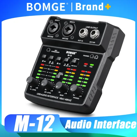 BOMGE M-12 USB Audio Interface for PC Interface for Recording Music Computer USB Sound Card Recording with 3.5m Microphone Jack