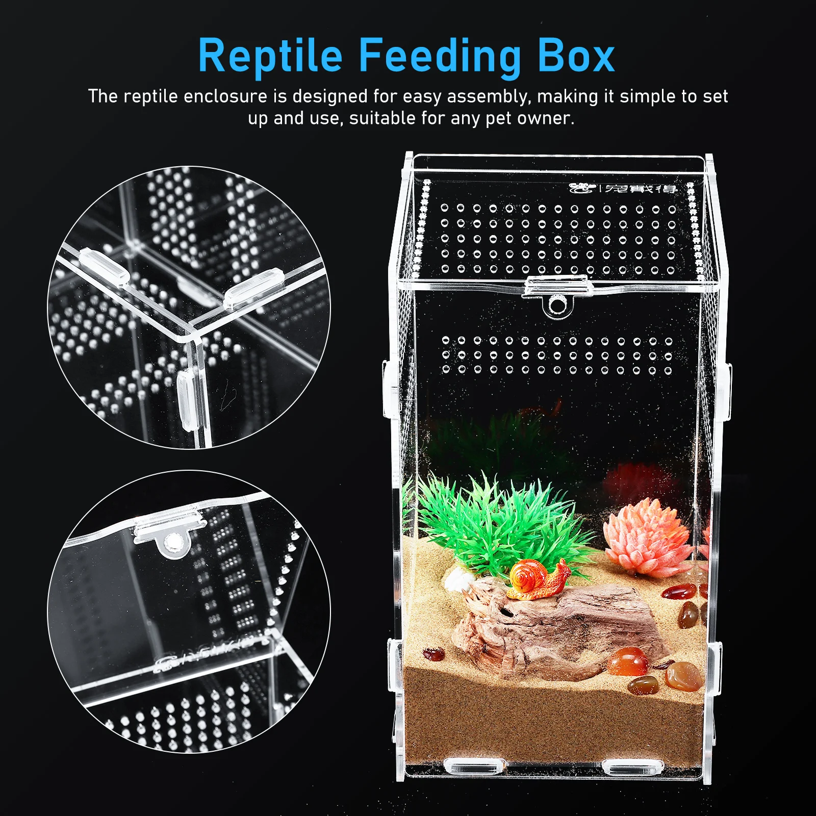 

Reptile Feeding Box Sturdy Acrylic Enclosure Easy Assembly Clear Jumping Spider Enclosure Tarantula Stick Insect Lizard Snake