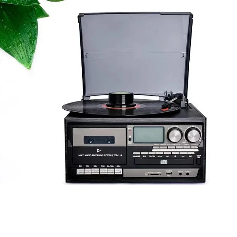 Vintage vinyl record player, vintage gramophone, multifunctional CD cassette integrated, old-fashioned light luxury