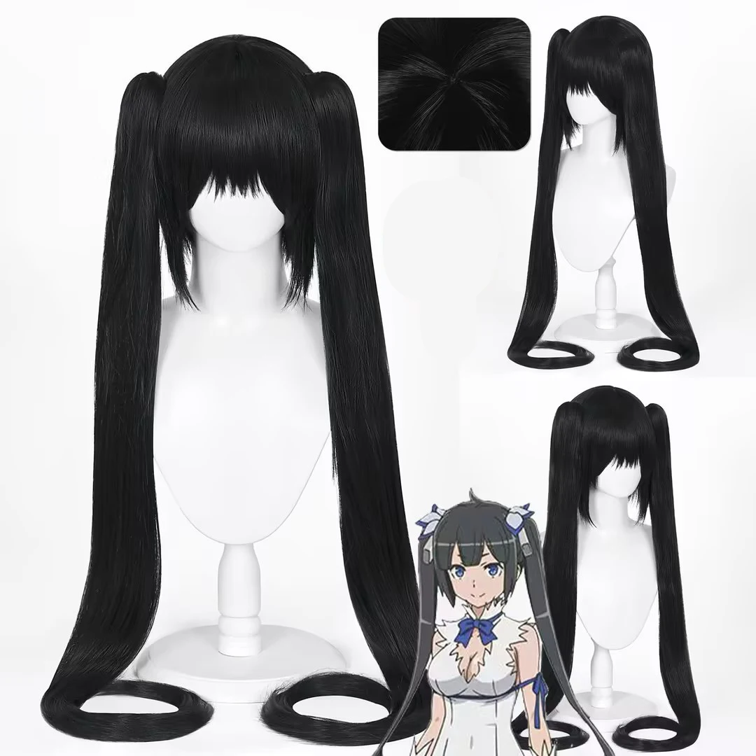 Anime 100cm Black Long Synthetic Wig Is It Wrong to Try to Pick Up Girls in a Dungeon Hestia Cosplay Wig With Chip Ponytails