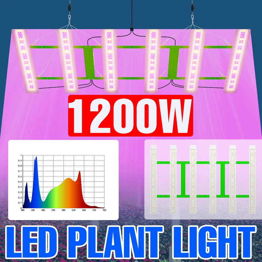 1200W LED Grow Lights Full Spectrum Quantum Board Greenhouse Tent Flower Seed Vegetables Plant Cultivation Lamp IR UV US/EU Plug