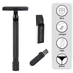 Safety Razor With Brush Classic Men Mild Hair Removal Shaver Double Edge Stainless Steel Shaving Machine Blades Shaver Razor