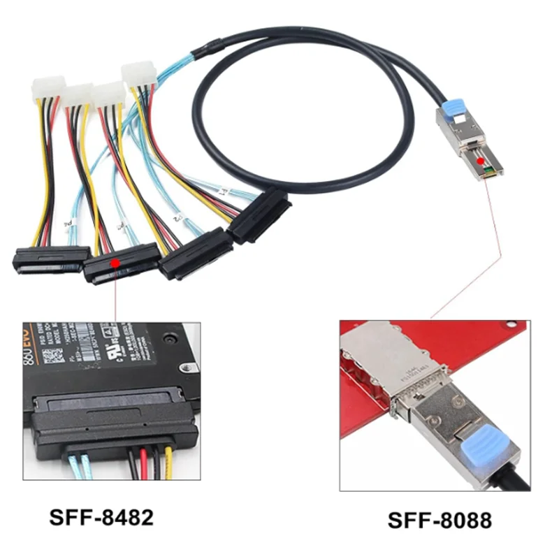 Mini-SAS SFF-8088 26P to 4 X SAS SFF-8482 29 Pin with Power Cable