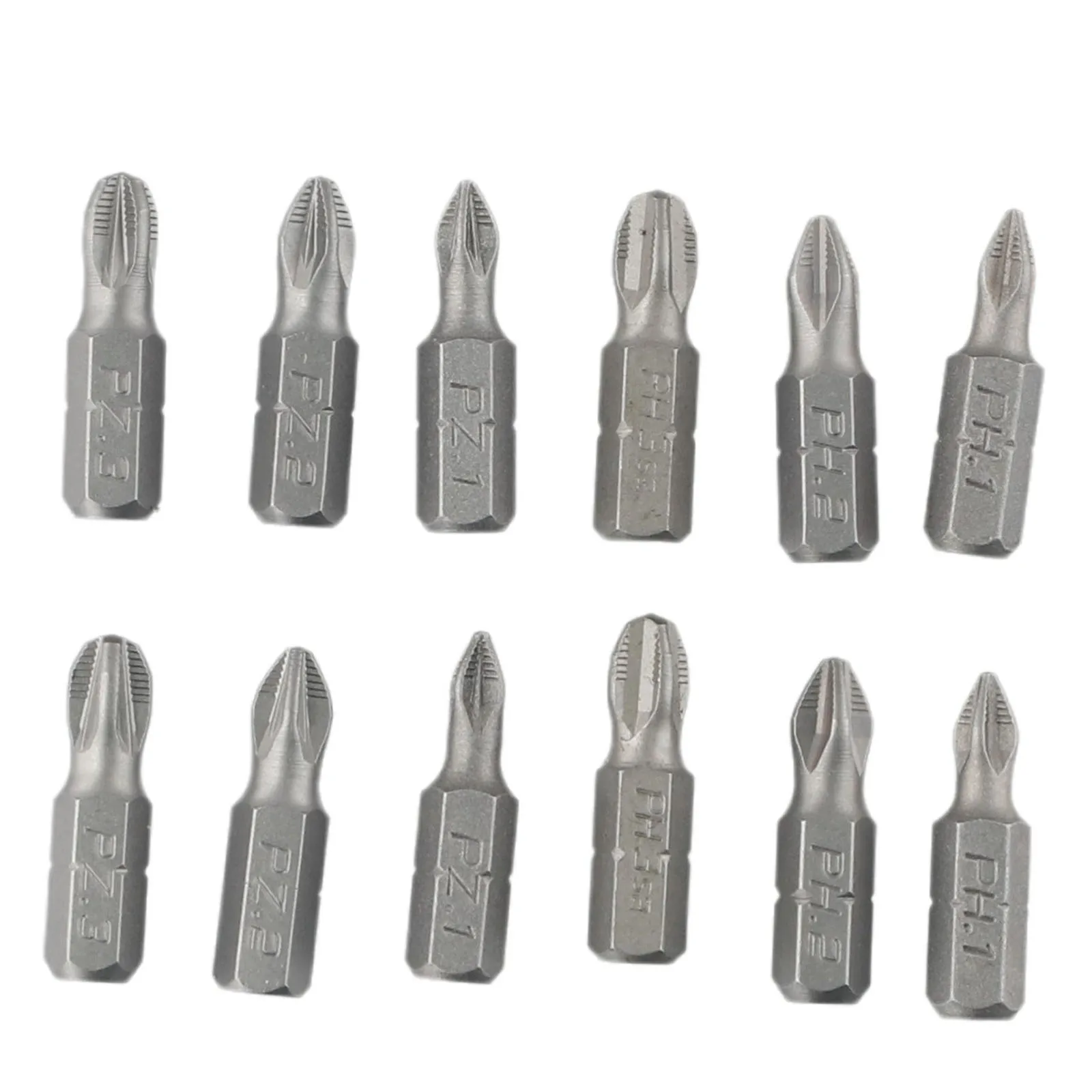 12Pcs Non-Slip Batch Head PH2 Cross Screwdriver Set Magnetic Batch Head 25mm PH1/PH2/PH3/PZ1/PZ2/PZ3 Screwdriver Bit Hand Tools