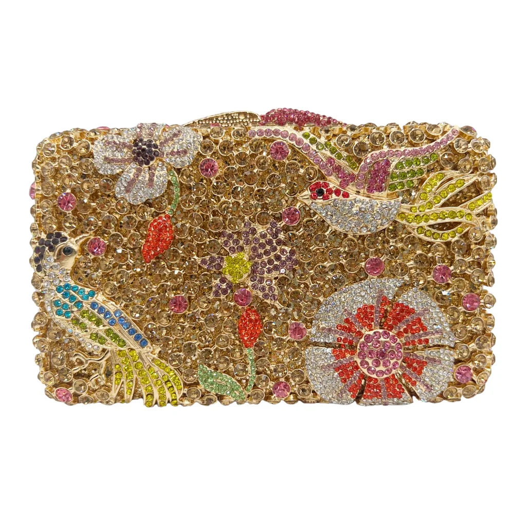 Flower Diamond Dinner Metal Hard Box Full Diamond Dress Bag Banquet Handbag Stone Clutch Hand Bag Ladies Bolso Diseñador De Lujo