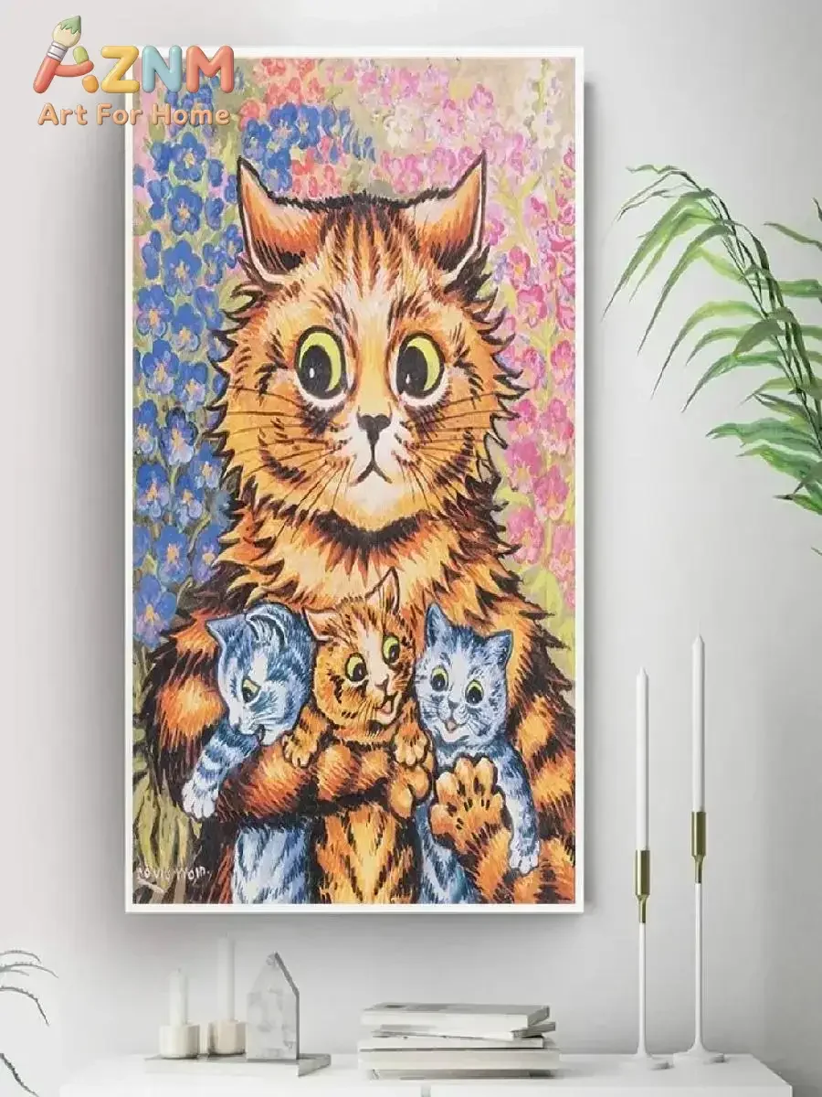 Vintage Louis Wain Cat Gathering Art Print  Canvas Wall Decor for Home