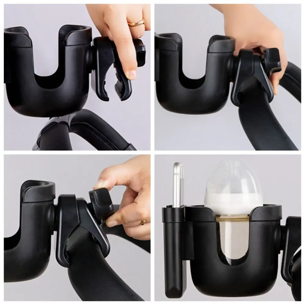 Baby Stroller Water Cup Holder Baby Pram Anti-Slip Milk Bottle Rack Multi-function 360° Rotate Mobile Phone Holder