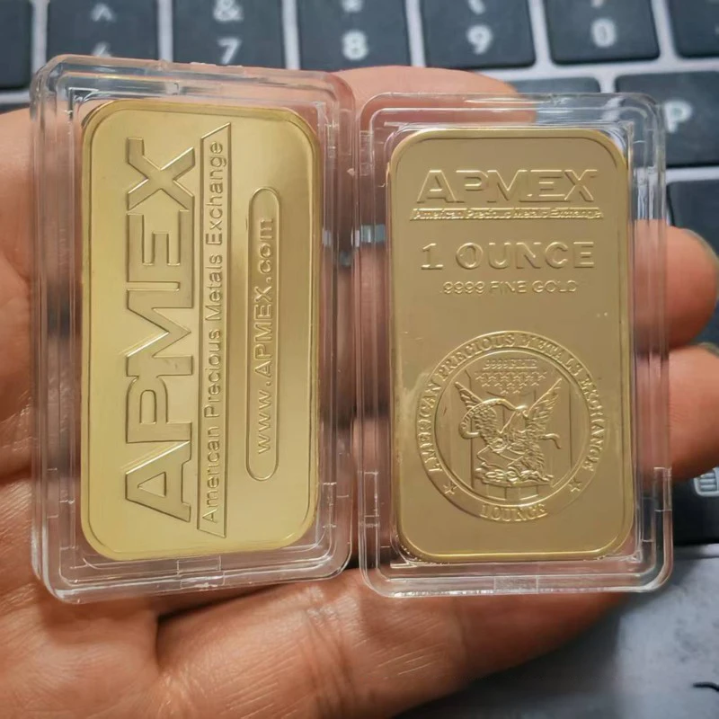 1PC 1 Oz non-magnetic APMEX Silver Gold Bar US Precious Metals Exchange Bar Badge Replica Collectible Decoration Art Crafts