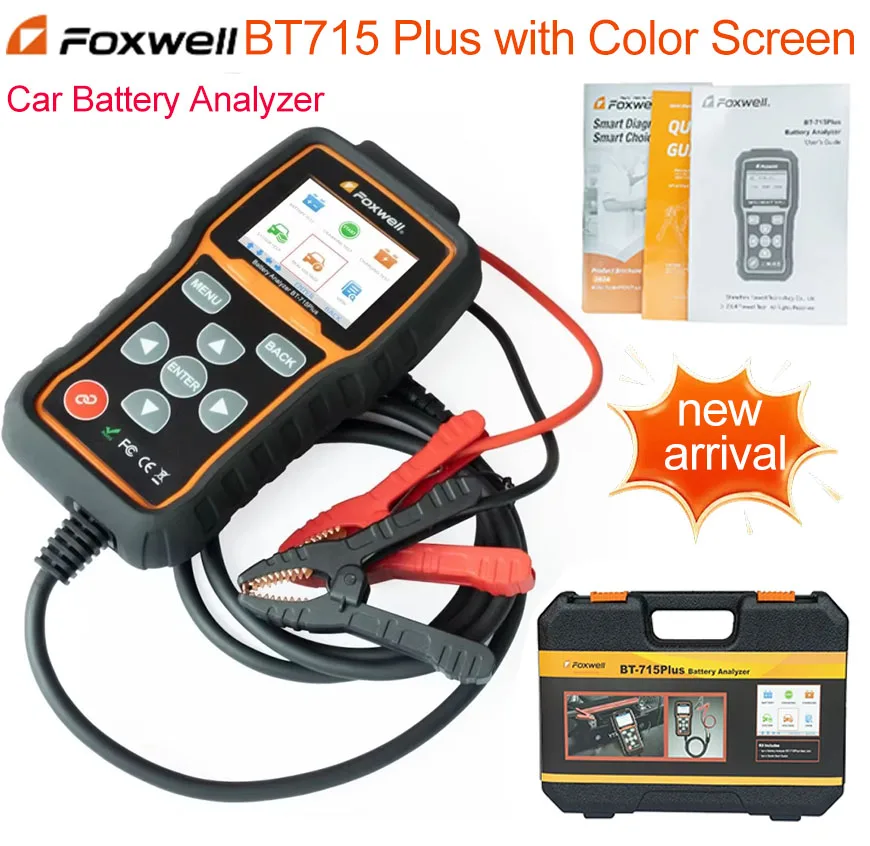 Тестер батареи Foxwell BT715 Plus Поддержка 12 В 24 В с затопленной гелевой батареи AGM EFB Заменяемый анализатор батарей Foxwell BT100 и BT705
