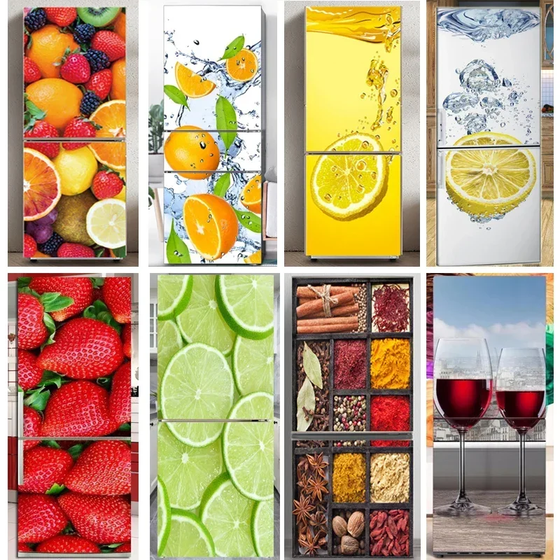 

Self Adhesive Fruit Refrigeretor Stickers Fridge Door Cover Sticker Flower Vinyl Vegetables Food Freeze Art Doors Wallpaper