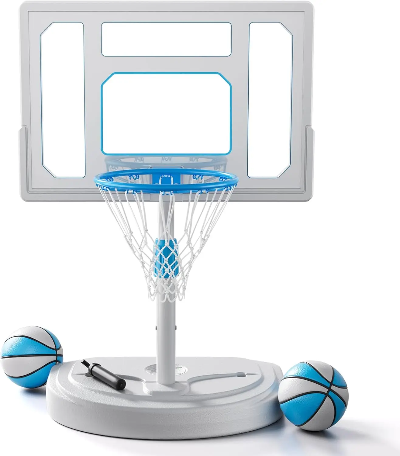 

Adjustable Pool Basketball Hoop, 32" Shatterproof Backboard, Stainless Steel, 2 Balls & Pump