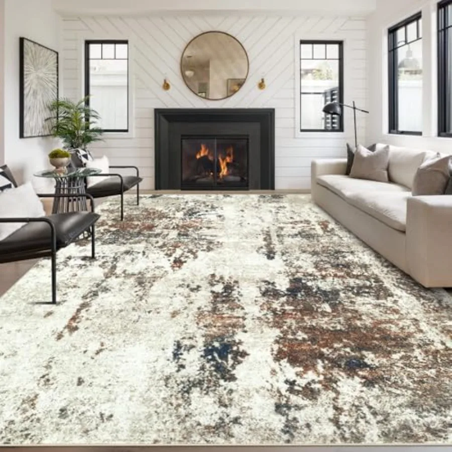 

Living Room Rug 9x12 Rug Machine Washable Modern Abstract Rug Soft Neutral Area Rug NonSlip Stain Resistant Large Rugs for Livi