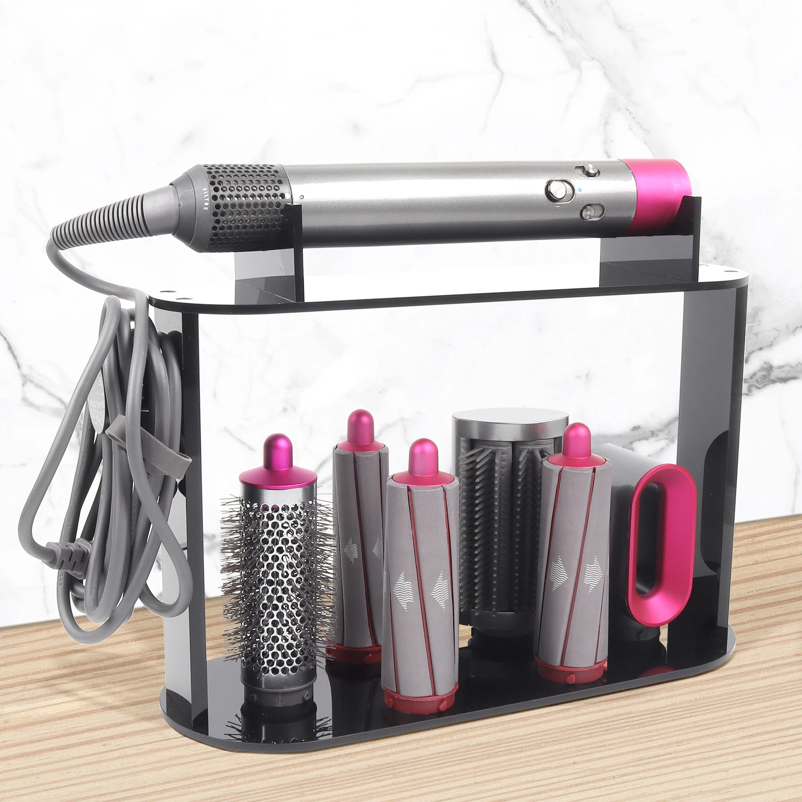 

Countertop Storage Holder, Compatible with Dyson Airwrap Complete Styler, 6 Iron Barrel Brush Slots and Cord Organizer