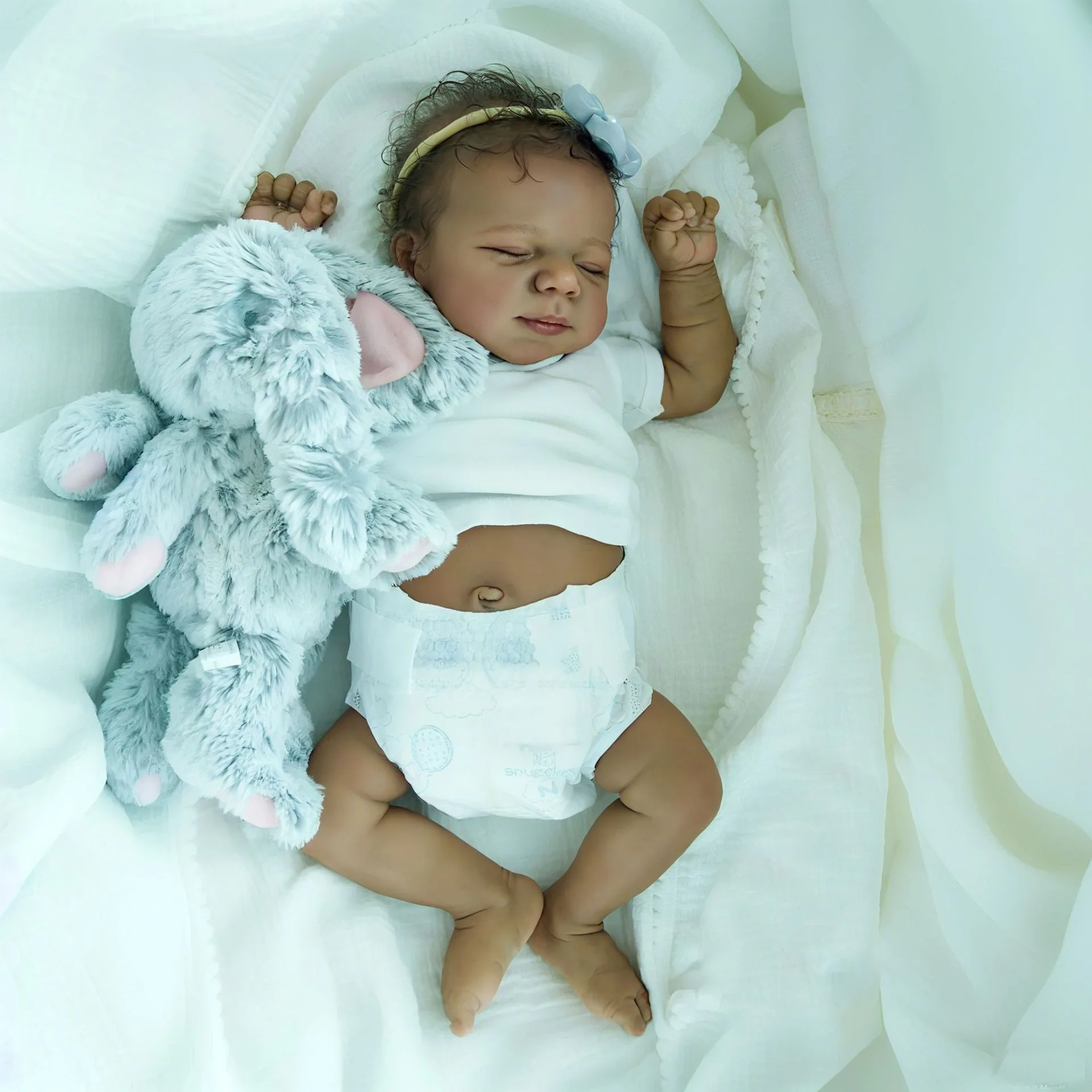 

19inch Reborn Baby Doll pascale Lifelike Soft Touch Cuddly Newborn Baby Doll Multiple Layers Painting 3D Skin,Blue hairband