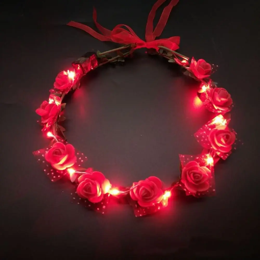 For Girls Elegant Party Luminous Wedding Foam Crown Flower Headband Wreath Decoration Women Headwear LED Light Garland