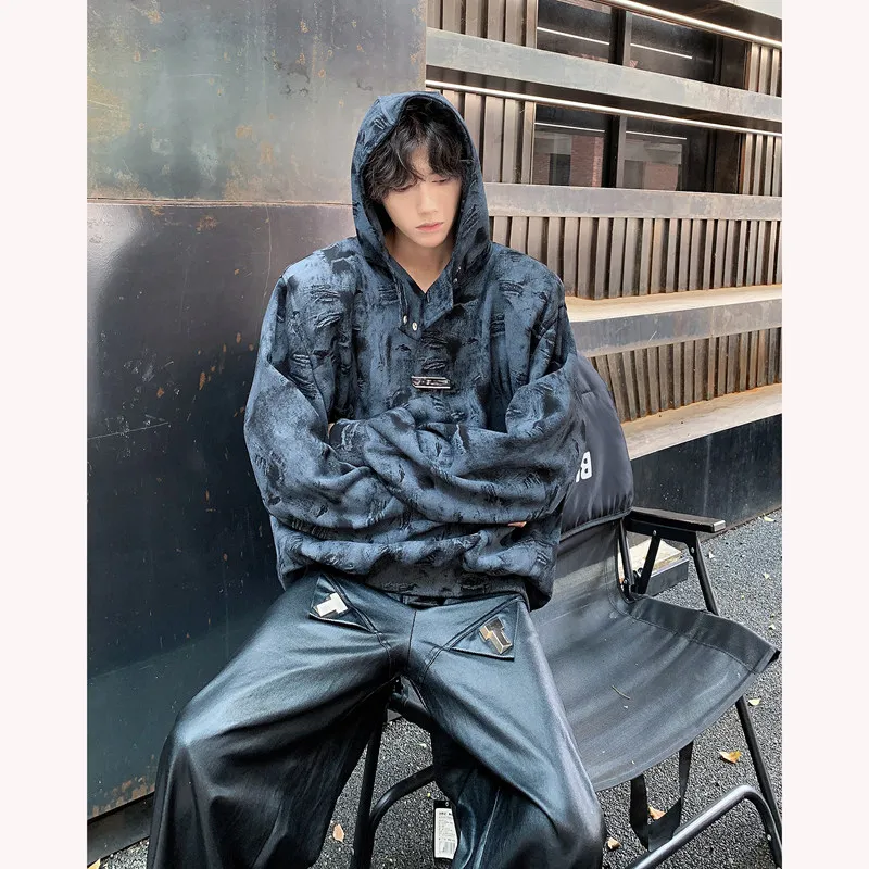 

Мужское худи в стиле ретро с эффектом потертости и дырками, с подплечниками, уличная одежда, осень-зима, повседневный стиль, полиэстер, хлопок