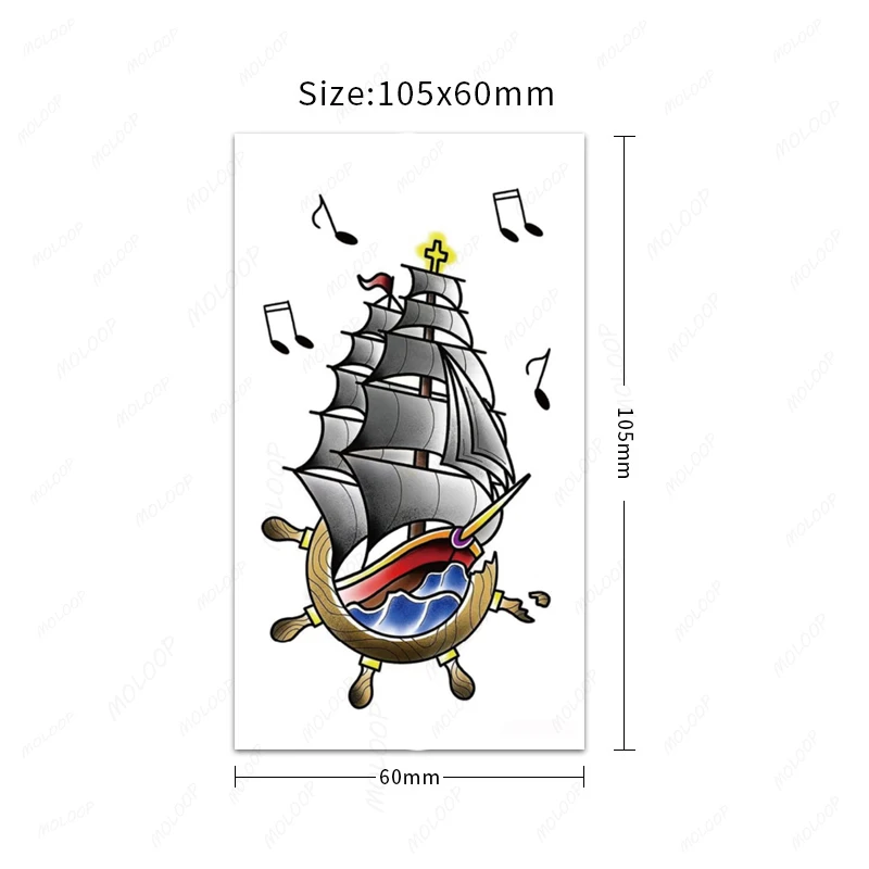 Tattoo Sticker Sailboat Ship Rudder Music Note Cross Pattern Waterproof Temporary Hand Chest Arm Makeup for Women Men Body Art