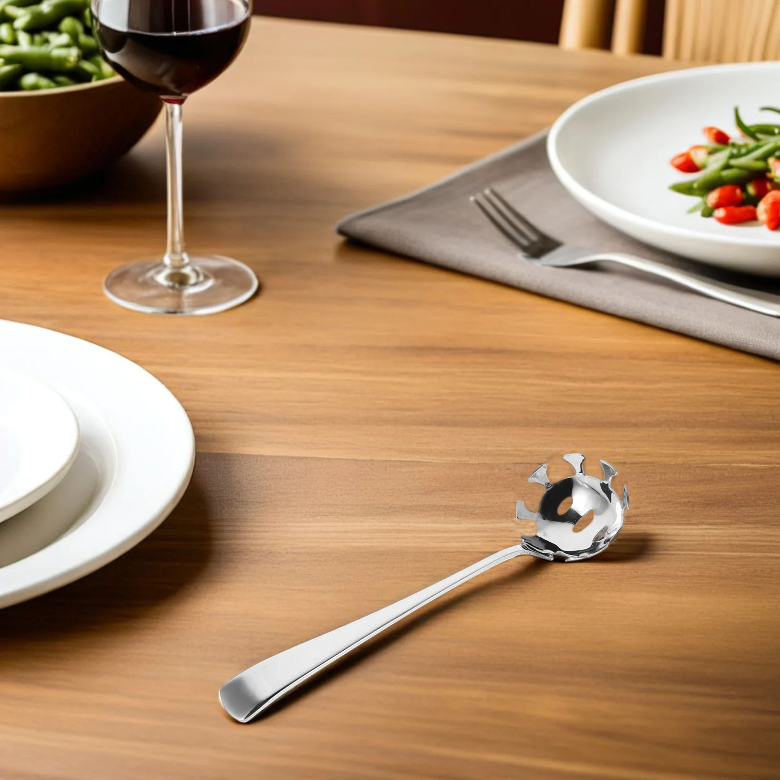 

Stainless Steel Pasta Spoon with Teeth Comfortable Non Slip Handle Multipurpose Spaghetti Server Noodle Strainer Scoop