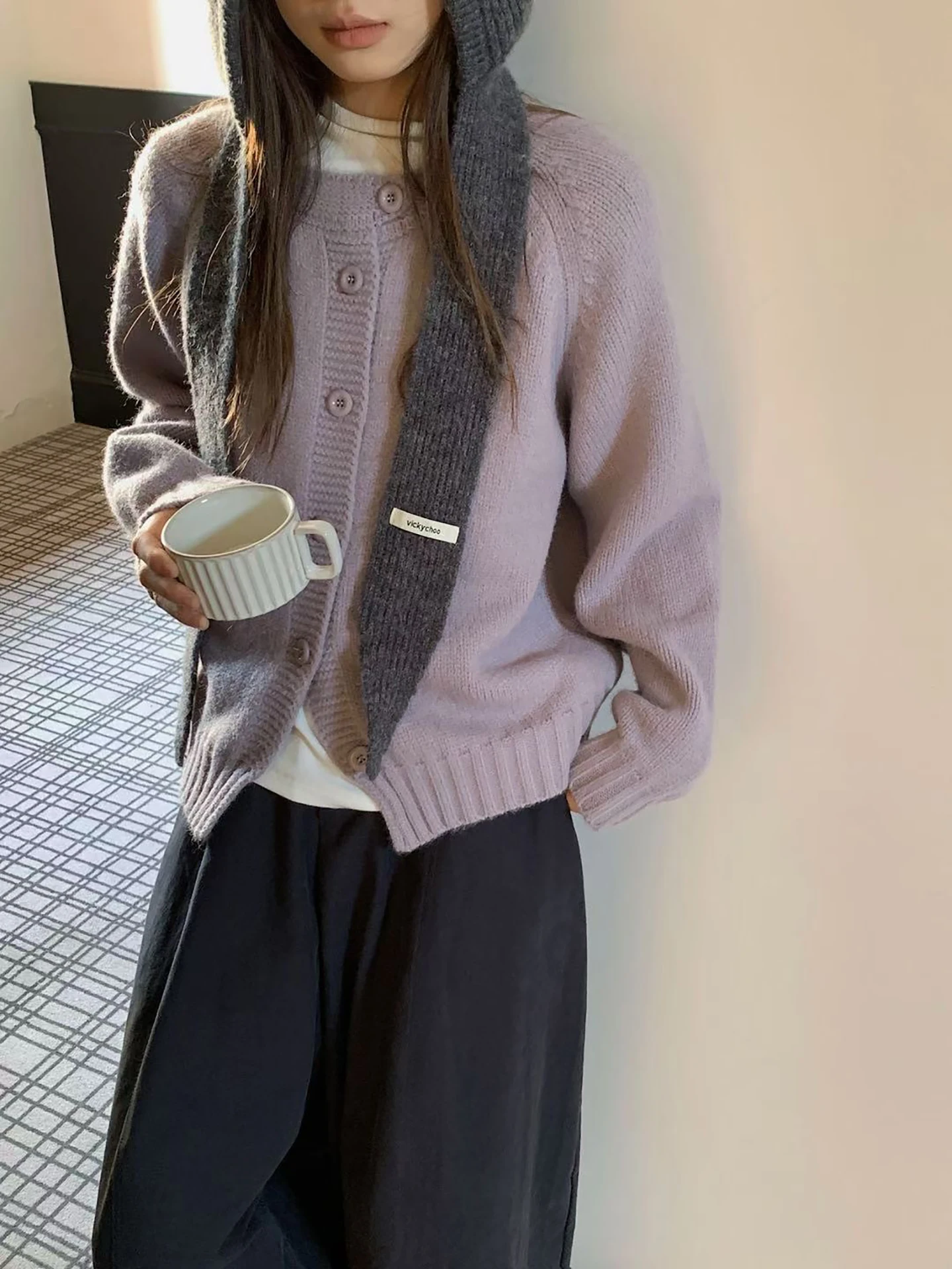 Korean Sle Loose Knitted Cardigan Women's round Ne Single Button Sweater Autumn Winter Casual Versatile Long Sve Warmth