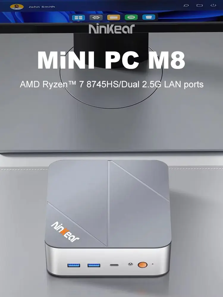 Ninkear M8 Mini-PC mit AMD Ryzen 7 8745HS, Radeon 780M, 16 GB DDR5, 1 TB SSD, Windows 11 Pro, 8K, Triple 4K, USB-C, HDMI, DP 2.0, Dual 2,5G LAN, WiFi 6, BT 5.2, ultra-leiser, intelligenter Lüfter,