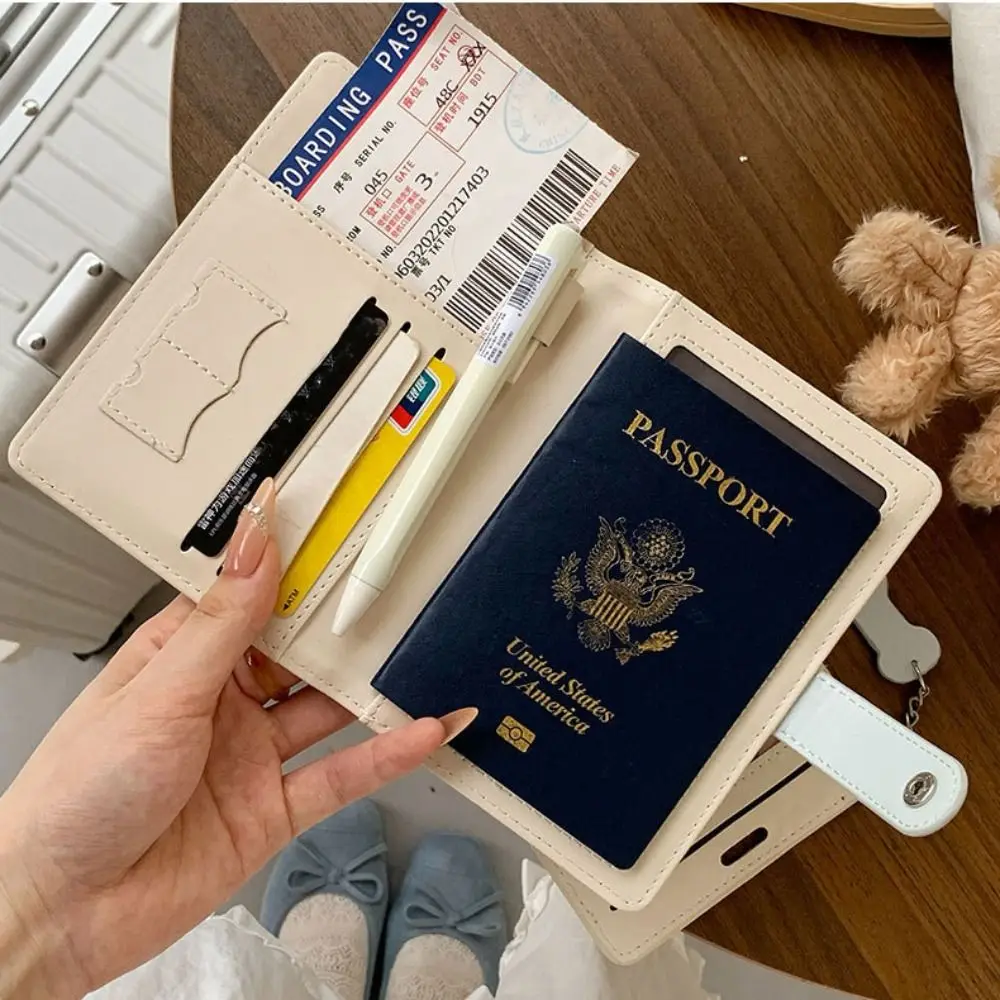 Creative Card Holder PU Passport Bag Purse Cute Puppy Passport Clip Passport Cover Airplane Check-in Travel Wallet Men