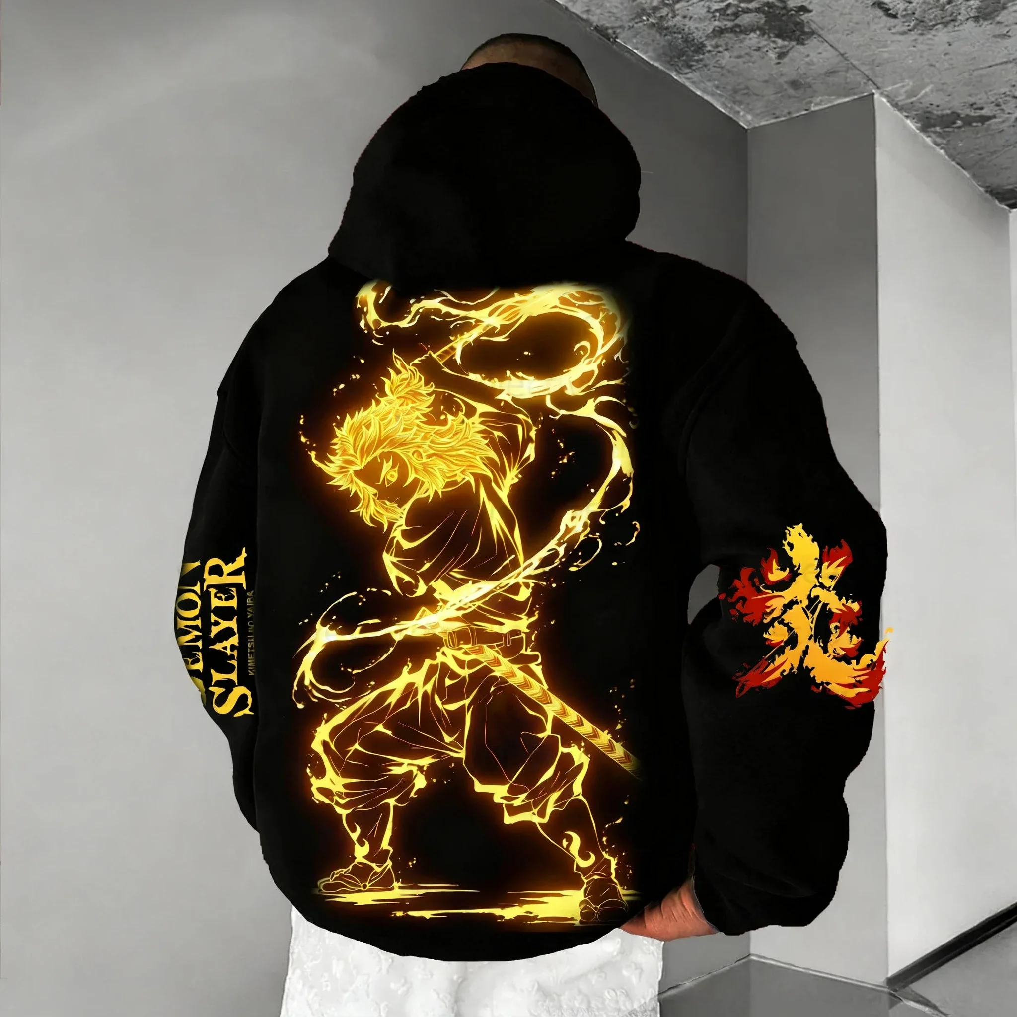 Demon Slayer Herfst/Winter Heren Hoodie 2026 Nieuwe Rengoku Kyoujurou Anime Gedrukt Dagelijks Casual Hip Hop Losse Ouder kind Top