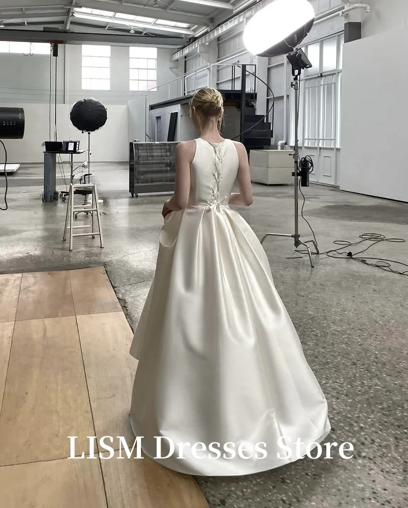 LISM O-Neck A-Line Korea Wedding Dresses Photo Shoot Soft Satin Floor Length Simple Bridal Gowns웨딩드레스Customized Corsets