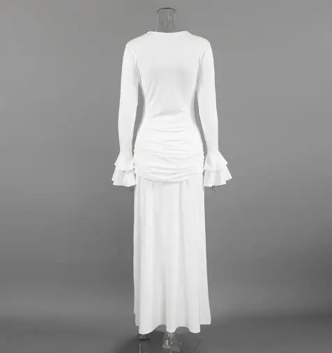 Abito elegante da donna 2026 Primavera con scollo a V in pizzo con giunture in vita Abito aderente a maniche lunghe aderente adatto per banchetti