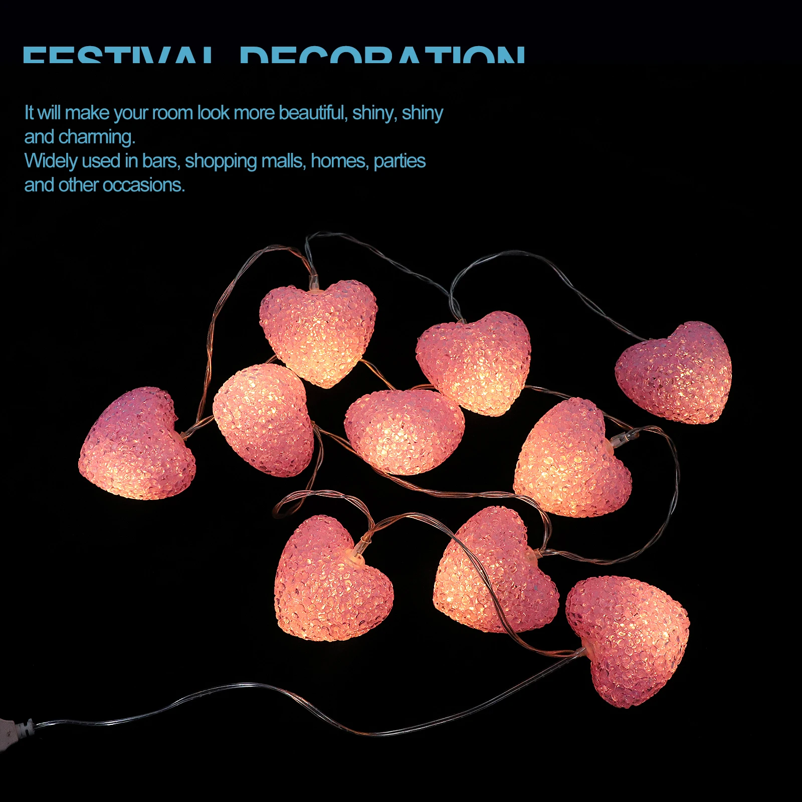 String Romantic Valentine's Day Heart Garland LED Good Decorative Effect Pvc