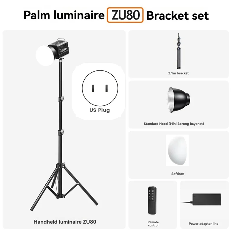 ABGN 80W COB กล้องพร้อมขาตั้ง 2500-6500K หรี่แสงได้การถ่ายภาพ LED Light สําหรับ Photo Studio ฟิล์ม Livstreaming US PLUG