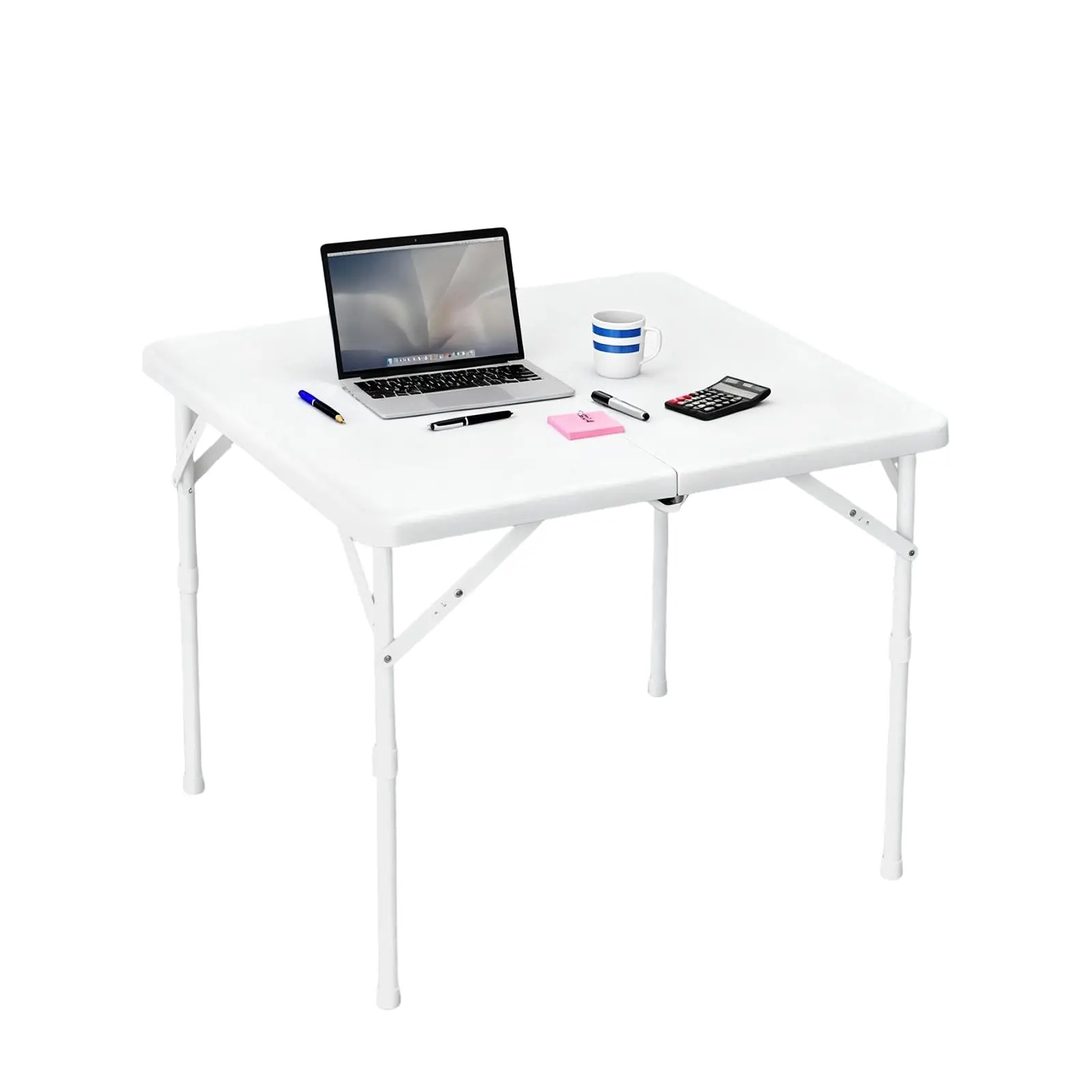 34in Square Folding Card Table With Carry Handle, Portable Fold-in-Half Plastic Utility Table For Camping, Picnic, Party, Office, Dining