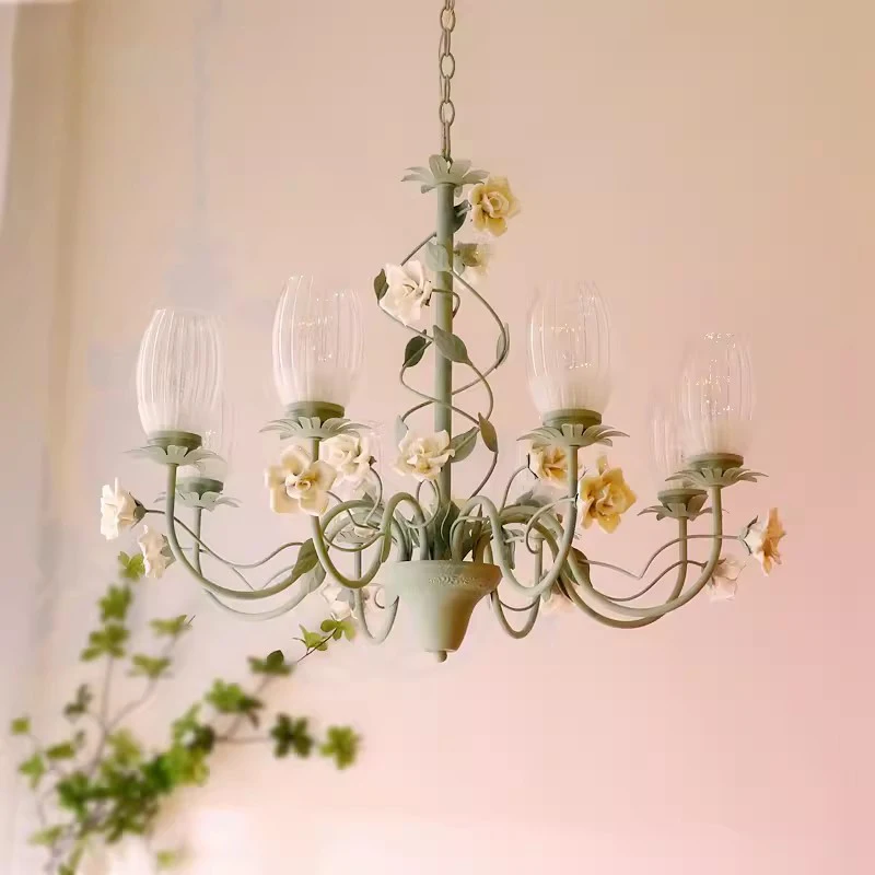 

Romantic Princess Room Girl Bedroom Bouquet Chandelier Cream Color Petal Lamp Modern Warm Living Room Children's Room Chandelier