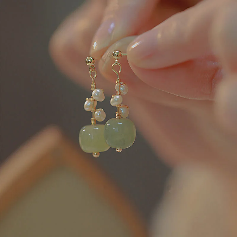 Nachahmung Hetian Jade Perle Ohrringe Alten Chinesischen Stil Hanfu Cosplay Zubehör Ethnische Mode Schmuck Für Frauen Mädchen