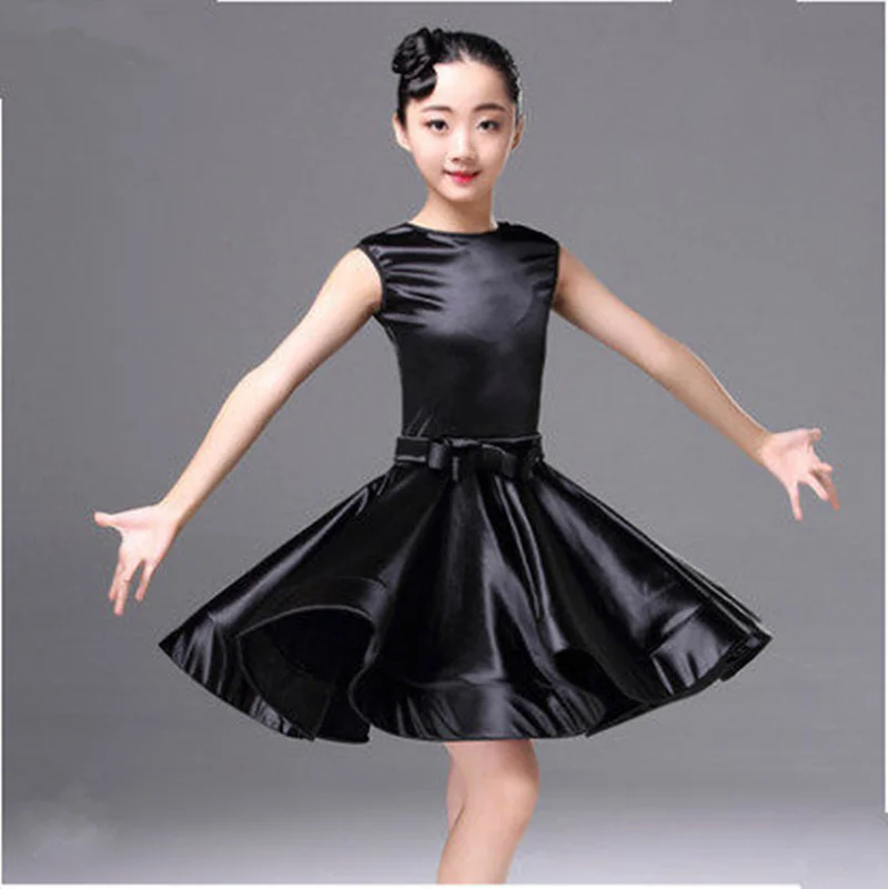 Shiny Girls Kids Junior Club Latin Dresses Turtle Neck Long/short Sleeve Modern Ballroom Latino Dresses for Dancing