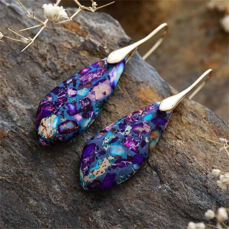 European and American Bohemian Natural Stone Droplet Pendant Earrings Women Fashion Accessories Jewelry Personalized Earrings